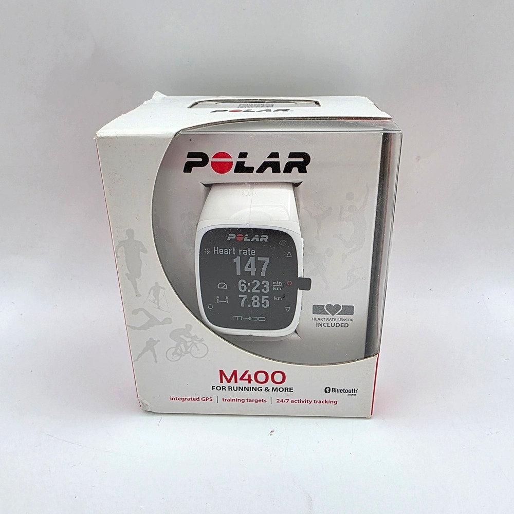 Polar M400 GPS Sports Watch White with Heart Rate Sensor Bundle New in Box